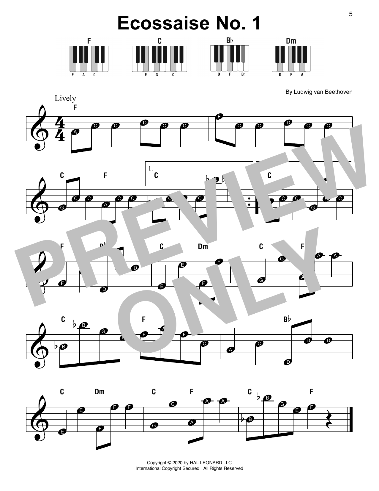 Ludwig van Beethoven Ecossaise No. 1 Sheet Music Notes & Chords for Super Easy Piano - Download or Print PDF