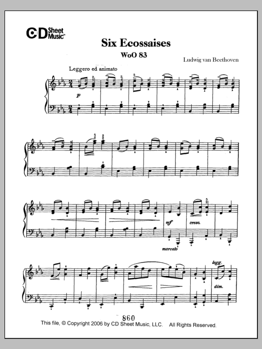 Ludwig van Beethoven Ecossaises (6), Woo 83 Sheet Music Notes & Chords for Piano Solo - Download or Print PDF
