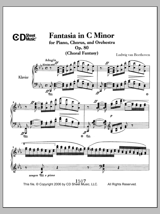 Ludwig van Beethoven Fantasia In C Minor For Piano, Chorus, And Orchestra (choral Fantasy), Op. 80 Sheet Music Notes & Chords for Piano Solo - Download or Print PDF