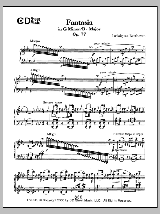 Ludwig van Beethoven Fantasia In G Minor/B-flat Major, Op. 77 Sheet Music Notes & Chords for Piano Solo - Download or Print PDF