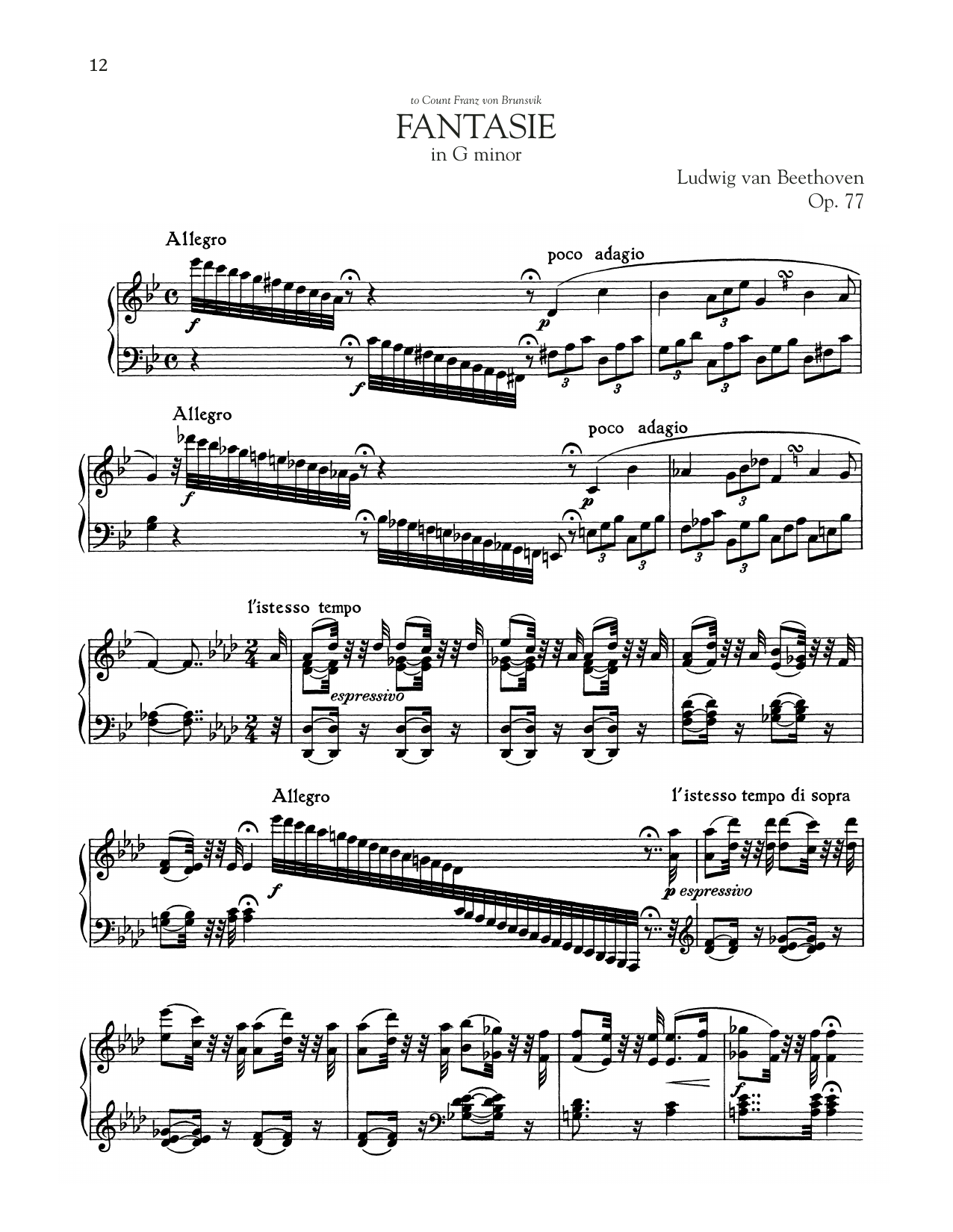 Ludwig van Beethoven Fantasie, Op. 77 Sheet Music Notes & Chords for Piano Solo - Download or Print PDF