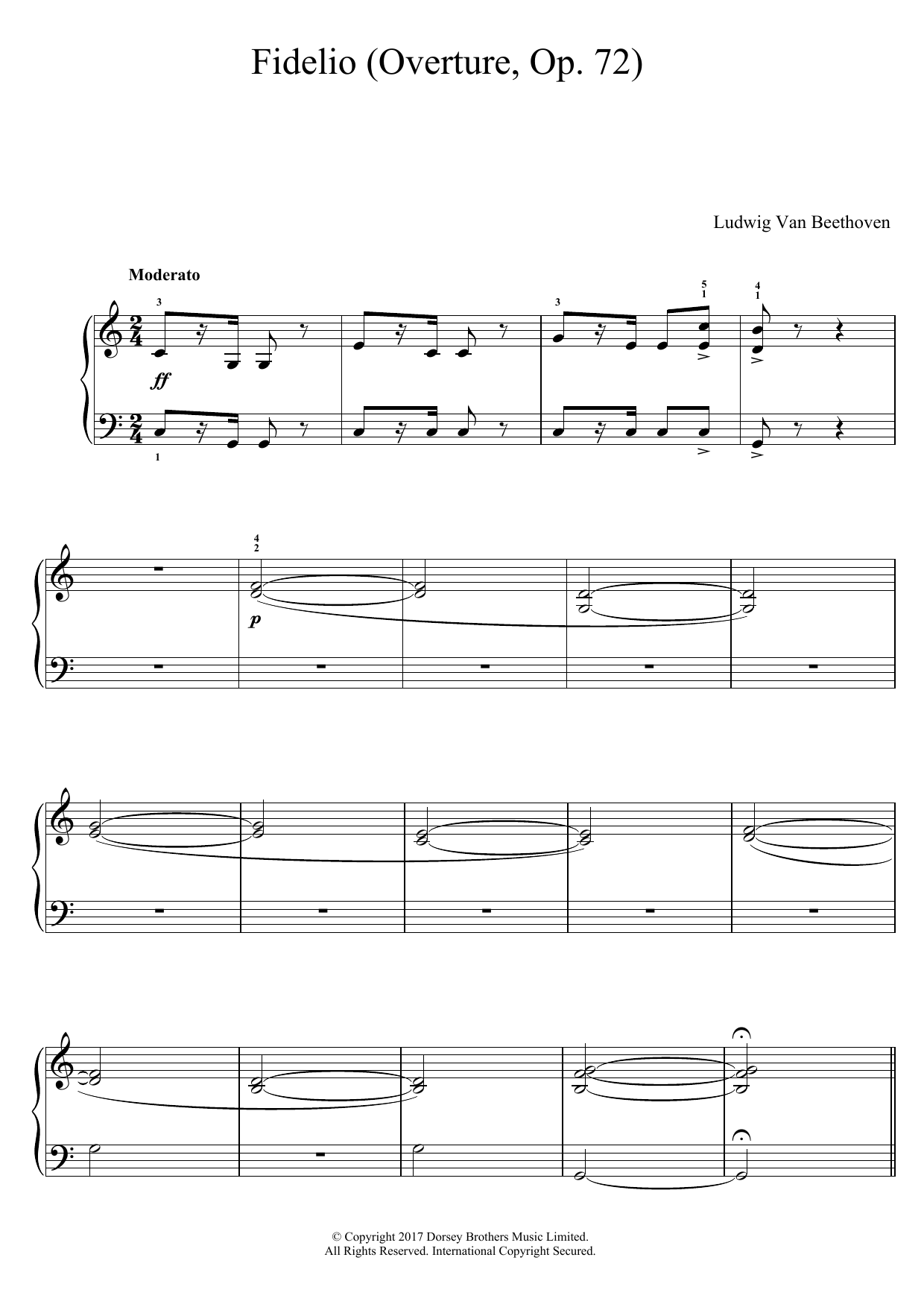 Ludwig van Beethoven Fidelio (Overture, Op. 72) Sheet Music Notes & Chords for Easy Piano - Download or Print PDF