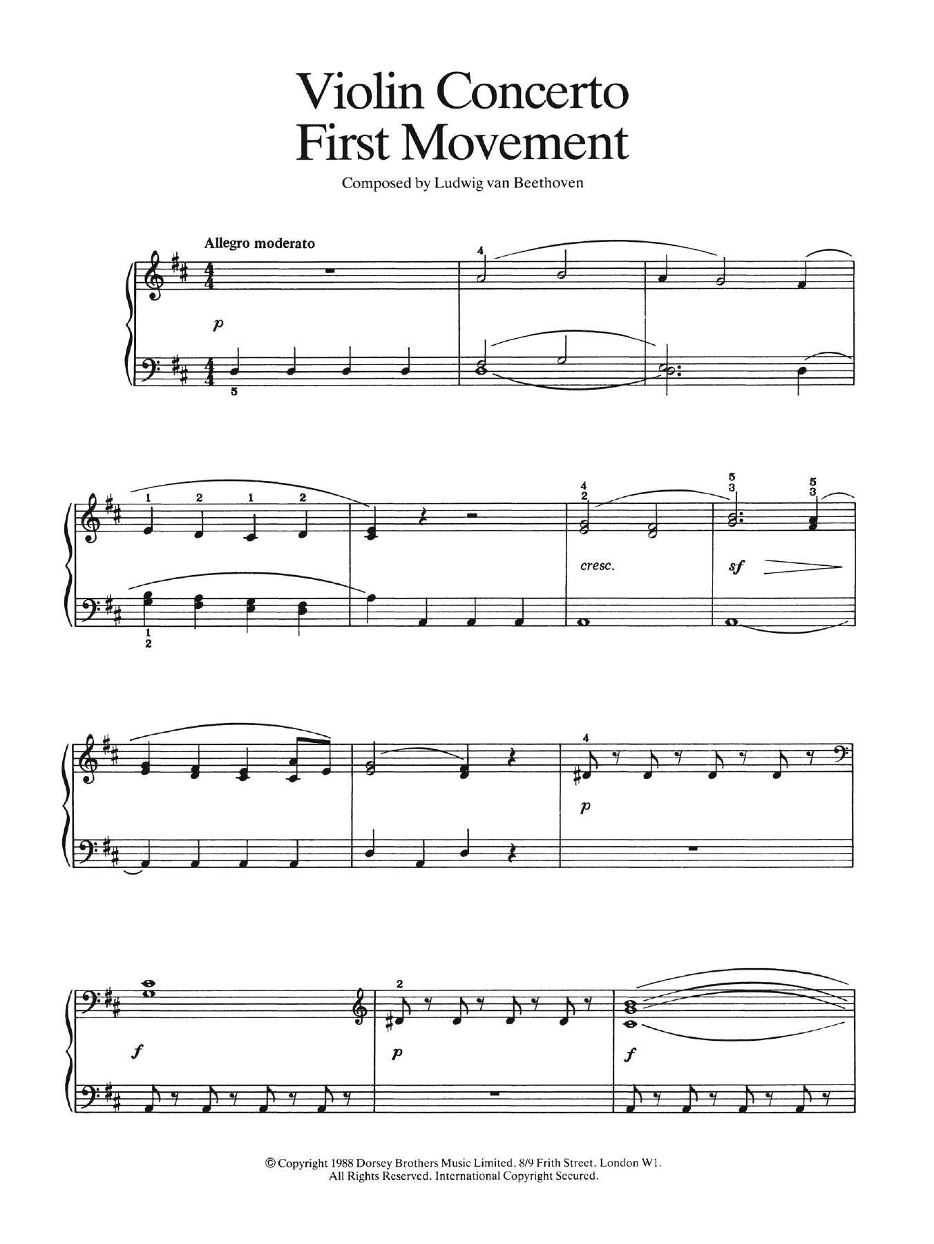 Ludwig van Beethoven First Movement (from Violin Concerto In D Major, Op. 61) Sheet Music Notes & Chords for Easy Piano - Download or Print PDF