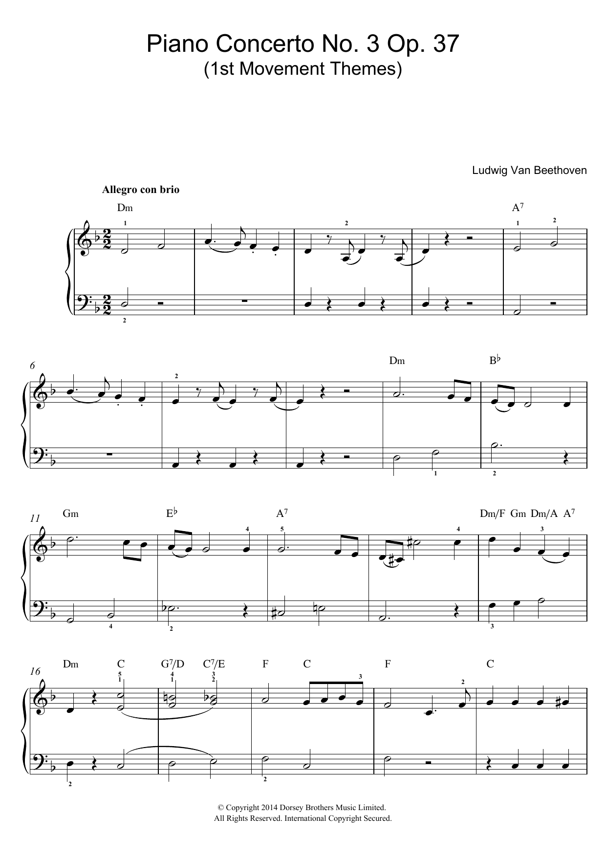 Ludwig van Beethoven First Movement Themes (from Piano Concerto No.3, Op.37) Sheet Music Notes & Chords for Beginner Piano - Download or Print PDF