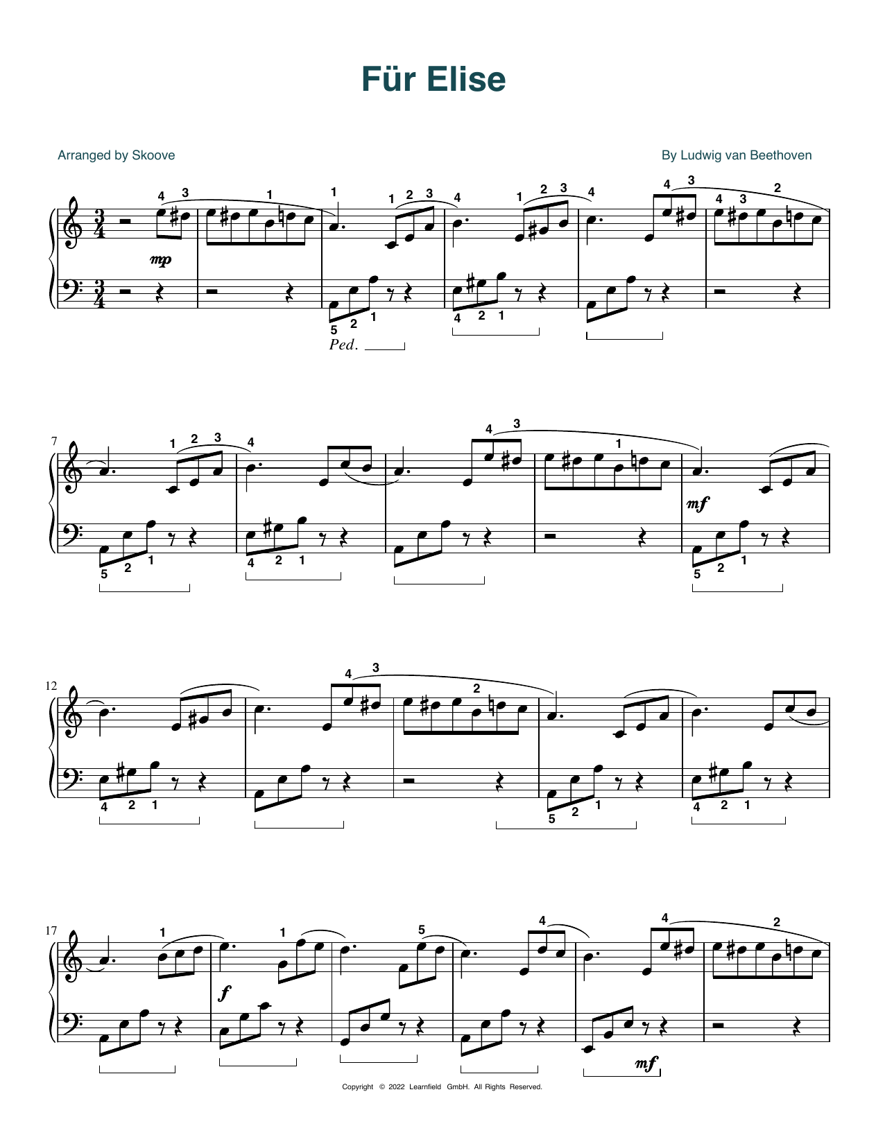 Ludwig van Beethoven Fur Elise (arr. Skoove) Sheet Music Notes & Chords for Beginner Piano (Abridged) - Download or Print PDF