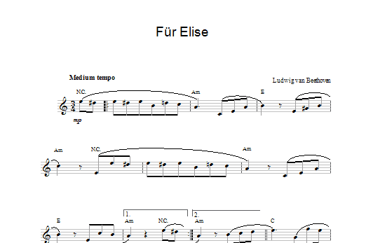 Ludwig van Beethoven Fur Elise Sheet Music Notes & Chords for Melody Line & Chords - Download or Print PDF