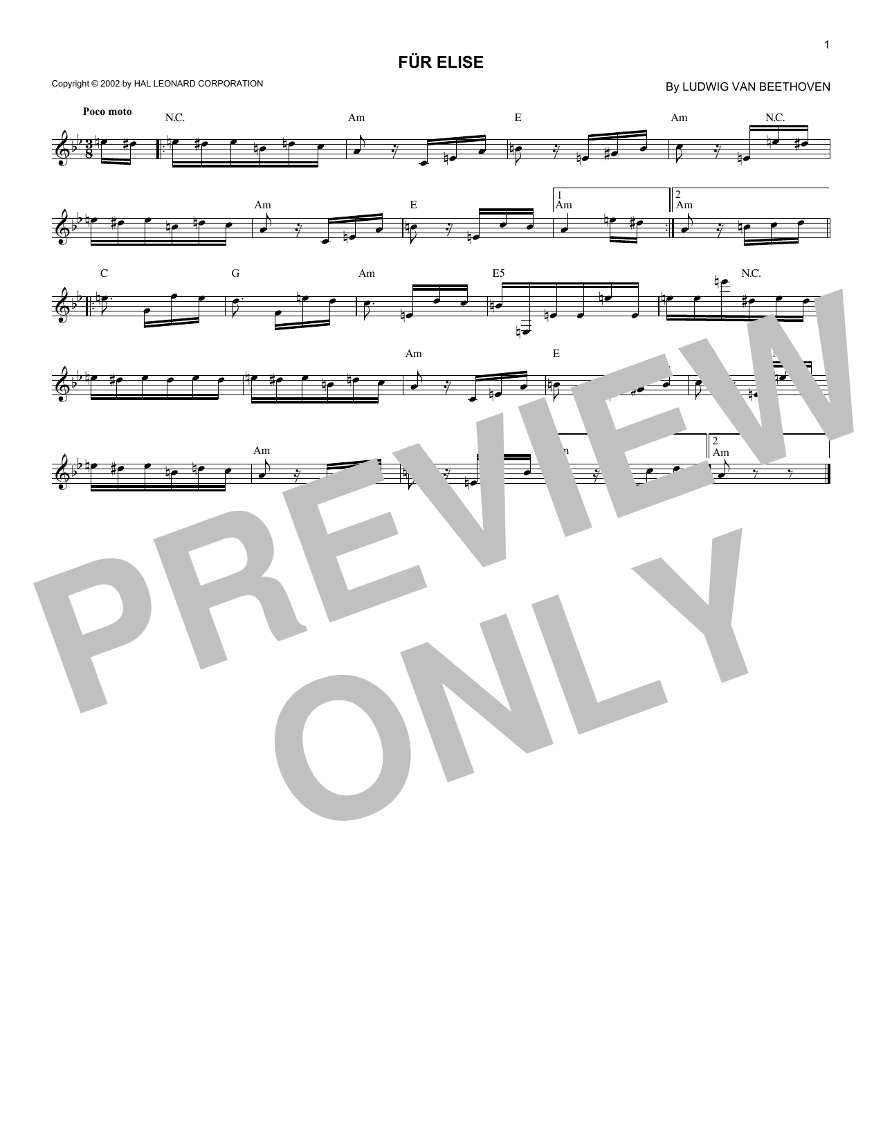 Ludwig van Beethoven Fur Elise, WoO 59 Sheet Music Notes & Chords for Big Note Piano - Download or Print PDF