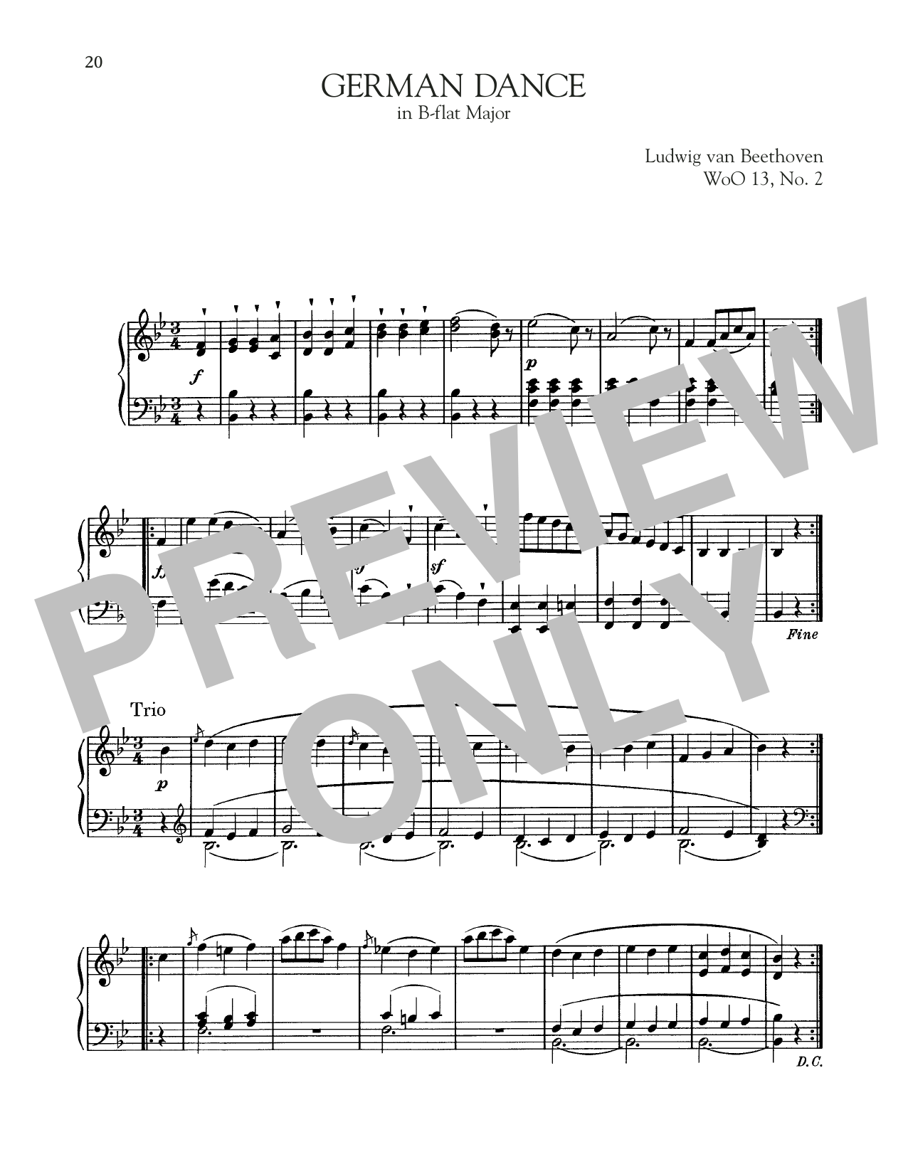 Ludwig van Beethoven German Dance In B-Flat Major, WoO 13, No. 2 Sheet Music Notes & Chords for Piano Solo - Download or Print PDF