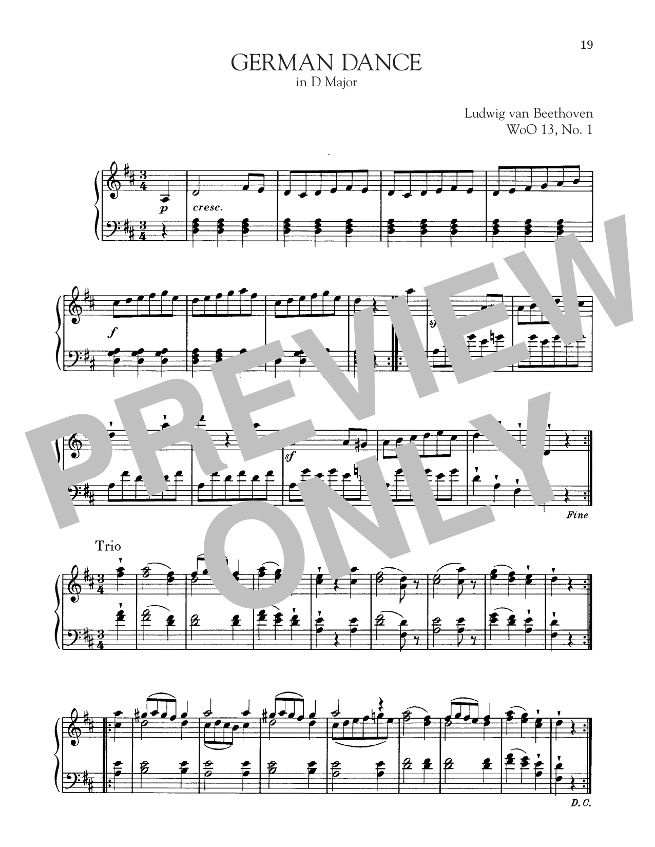 Ludwig van Beethoven German Dance In D Major, WoO 13, No. 1 Sheet Music Notes & Chords for Piano Solo - Download or Print PDF