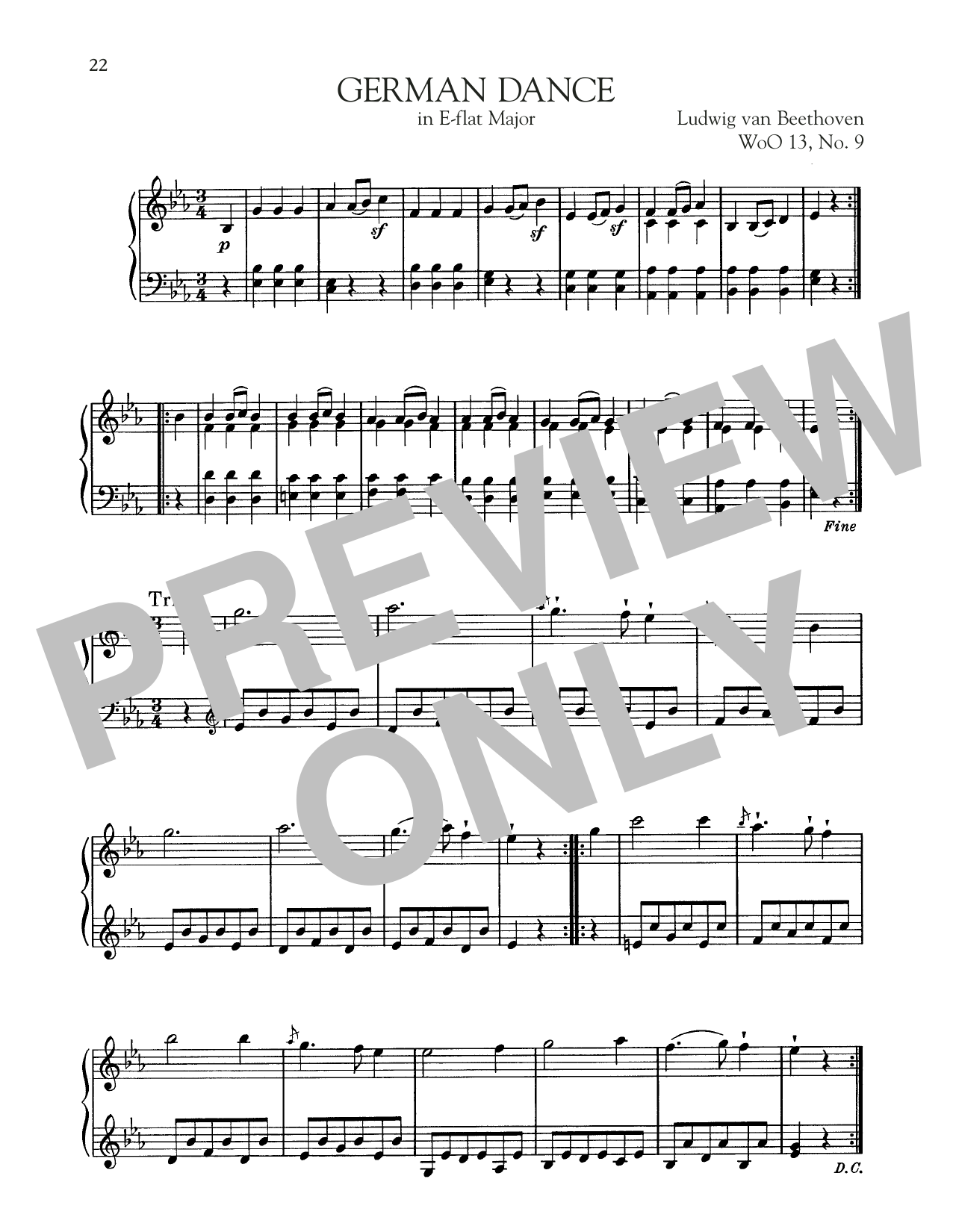Ludwig van Beethoven German Dance In E-Flat Major, WoO 13, No. 9 Sheet Music Notes & Chords for Piano Solo - Download or Print PDF