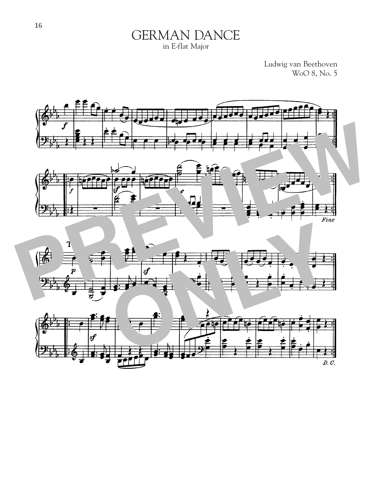 Ludwig van Beethoven German Dance In E-Flat Major, WoO 8, No. 5 Sheet Music Notes & Chords for Piano Solo - Download or Print PDF