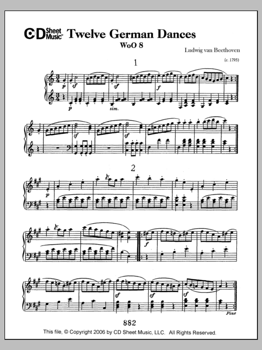 Ludwig van Beethoven German Dances (12), Woo 8 Sheet Music Notes & Chords for Piano Solo - Download or Print PDF