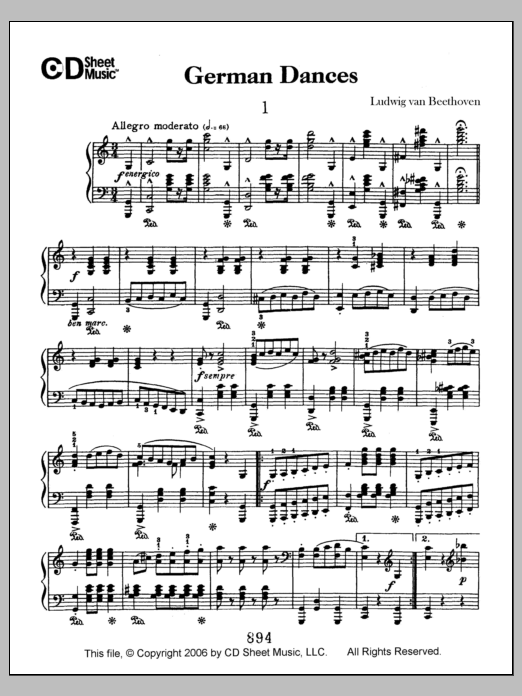 Ludwig van Beethoven German Dances (3) Sheet Music Notes & Chords for Piano Solo - Download or Print PDF