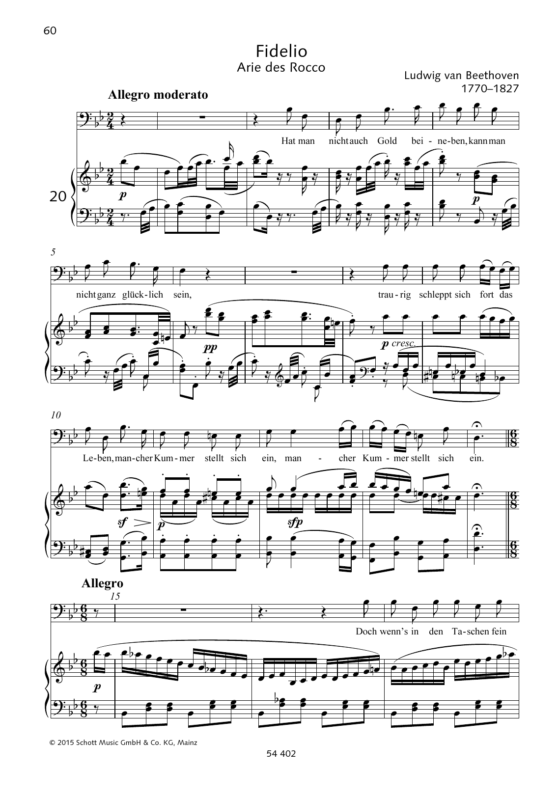 Ludwig van Beethoven Hat man nicht auch Gold beineben Sheet Music Notes & Chords for Piano & Vocal - Download or Print PDF