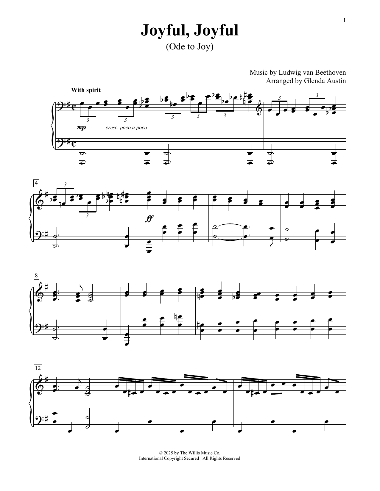 Ludwig Van Beethoven Joyful, Joyful (Ode To Joy) (arr. Glenda Austin) Sheet Music Notes & Chords for Educational Piano - Download or Print PDF