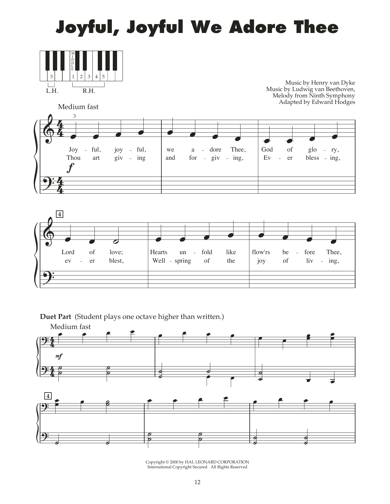 Ludwig van Beethoven Joyful, Joyful, We Adore Thee (arr. Carol Klose) Sheet Music Notes & Chords for 5-Finger Piano - Download or Print PDF
