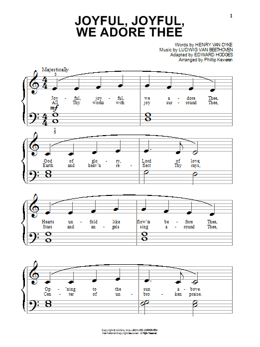 Ludwig van Beethoven Joyful, Joyful, We Adore Thee Sheet Music Notes & Chords for Piano (Big Notes) - Download or Print PDF
