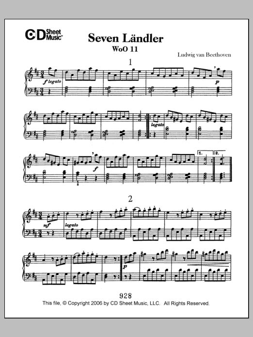 Ludwig van Beethoven Landler (7), Woo 11 Sheet Music Notes & Chords for Piano Solo - Download or Print PDF