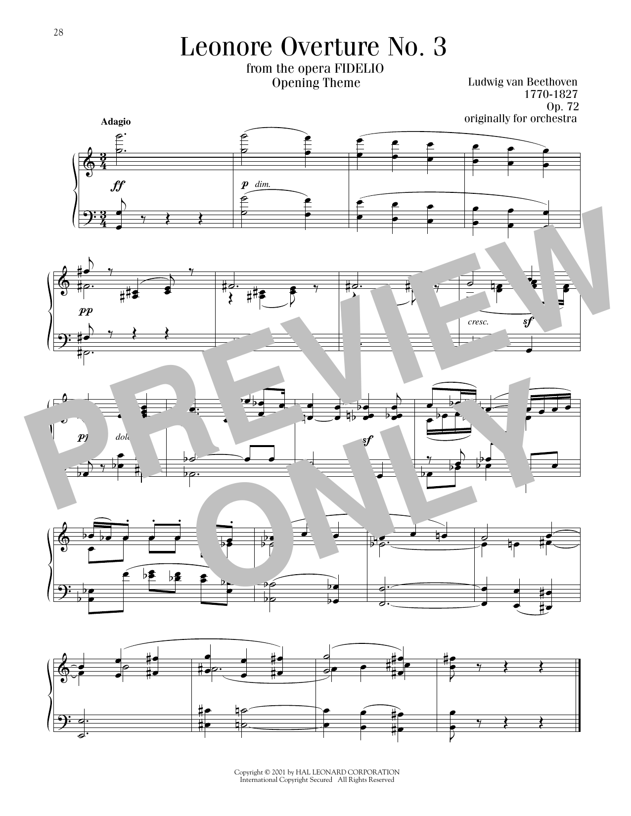 Ludwig van Beethoven Leonore Overture No. 3 Sheet Music Notes & Chords for Piano Solo - Download or Print PDF