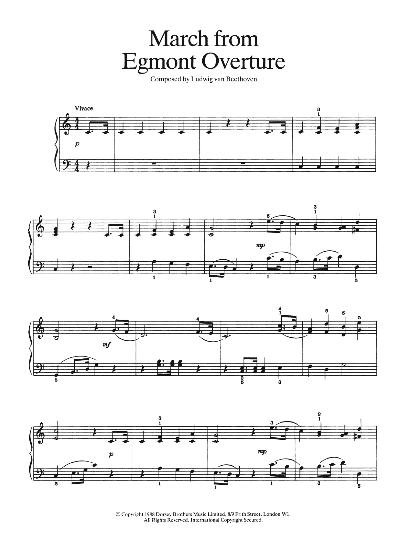 Ludwig van Beethoven March from Egmont Overture Sheet Music Notes & Chords for Easy Piano - Download or Print PDF