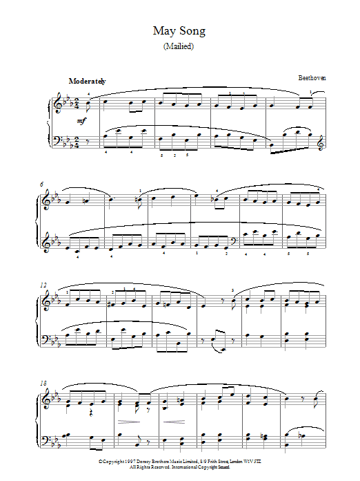 Ludwig van Beethoven May Song 2 Sheet Music Notes & Chords for Piano - Download or Print PDF