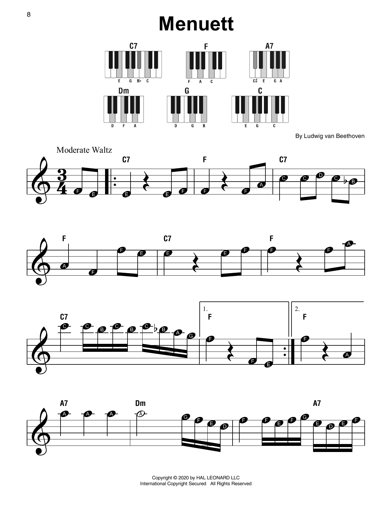Ludwig van Beethoven Menuett Sheet Music Notes & Chords for Super Easy Piano - Download or Print PDF