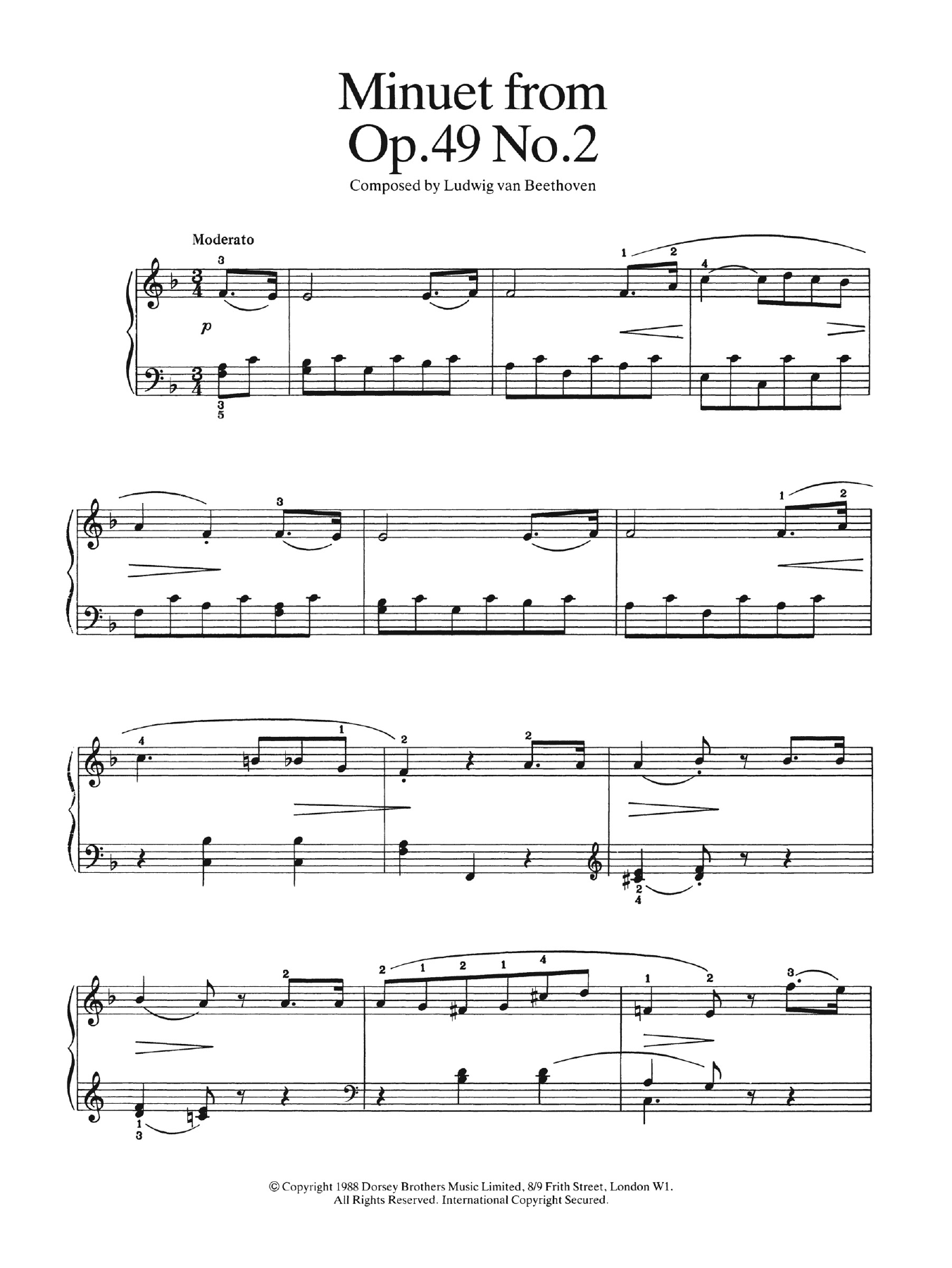 Ludwig van Beethoven Minuet from Op. 49, No.2 Sheet Music Notes & Chords for Easy Piano - Download or Print PDF