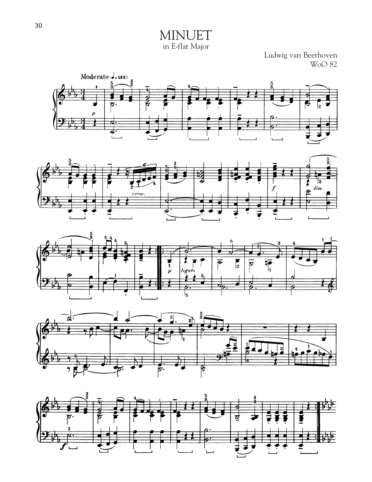 Ludwig van Beethoven Minuet In E-Flat, WoO 82 Sheet Music Notes & Chords for Piano Solo - Download or Print PDF