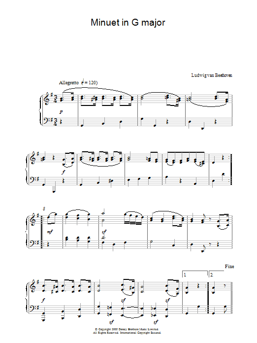 Ludwig van Beethoven Minuet In G Major Sheet Music Notes & Chords for Piano Duet - Download or Print PDF
