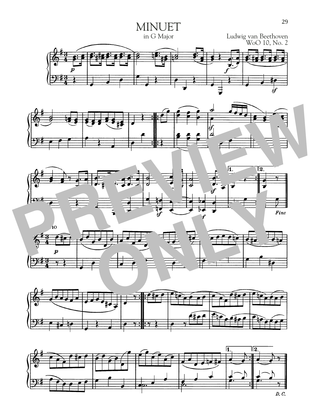 Ludwig van Beethoven Minuet In G Major, WoO 10, No. 2 Sheet Music Notes & Chords for Piano Solo - Download or Print PDF