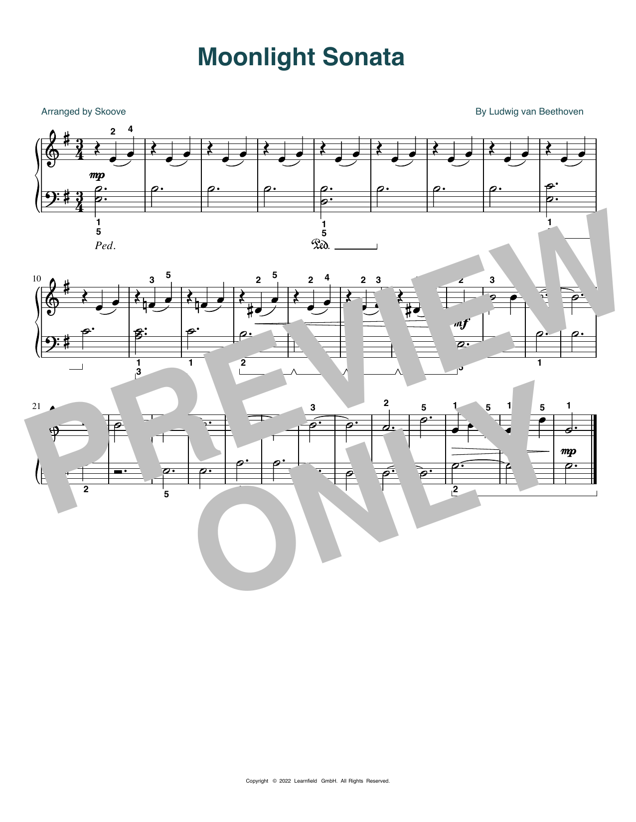 Ludwig van Beethoven Moonlight Sonata (arr. Skoove) Sheet Music Notes & Chords for Beginner Piano (Abridged) - Download or Print PDF