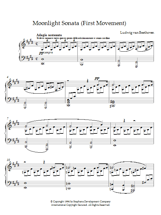 Ludwig van Beethoven Moonlight Sonata, First Movement, Op. 27, No. 2 Sheet Music Notes & Chords for Piano - Download or Print PDF