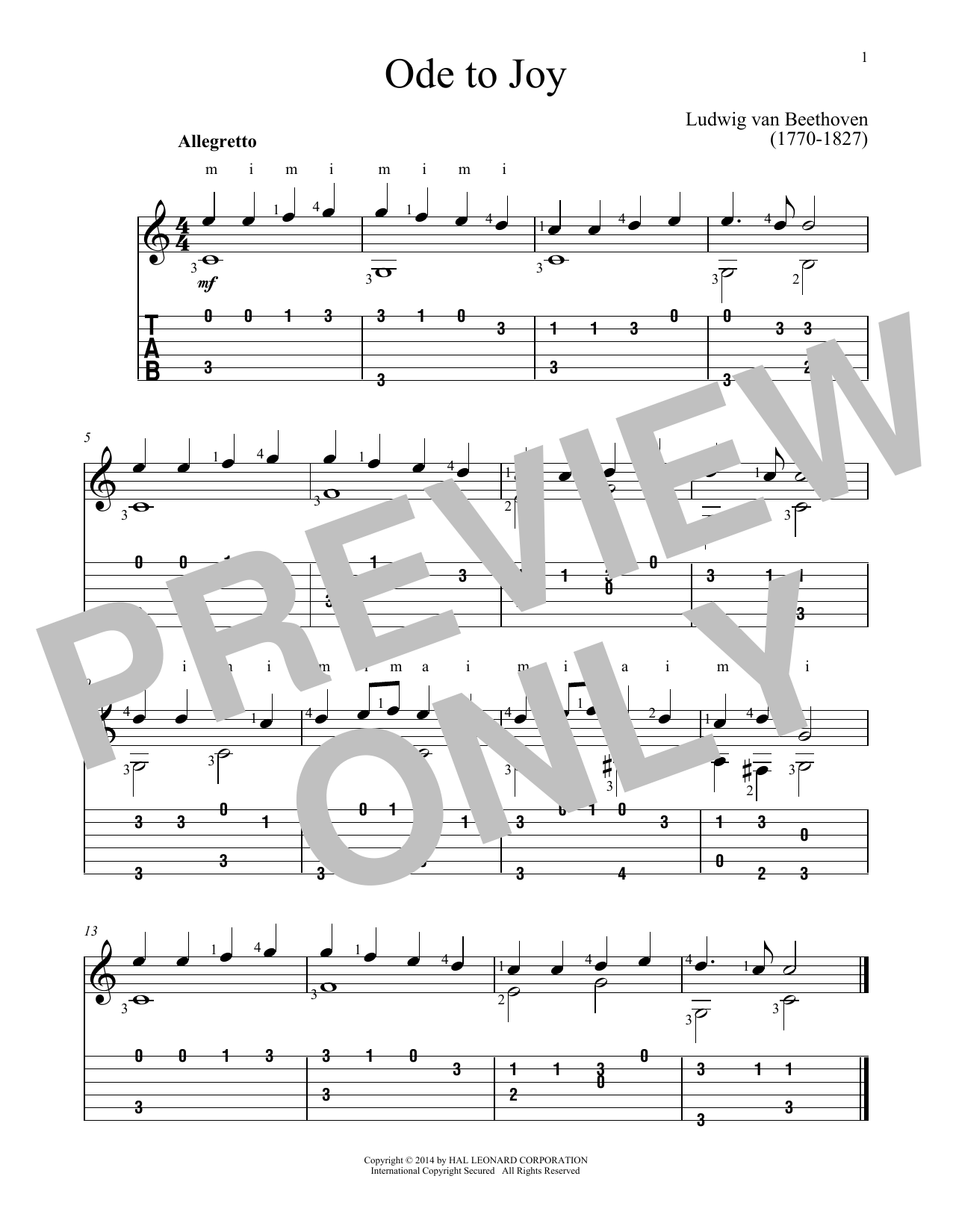 Ludwig van Beethoven Ode To Joy (arr. John Hill) Sheet Music Notes & Chords for Guitar Tab - Download or Print PDF