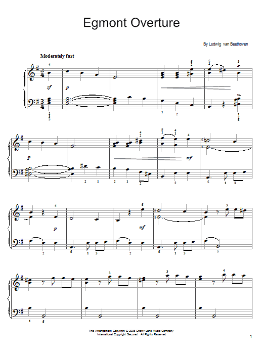 Ludwig van Beethoven Overture To Egmont Sheet Music Notes & Chords for Easy Piano - Download or Print PDF