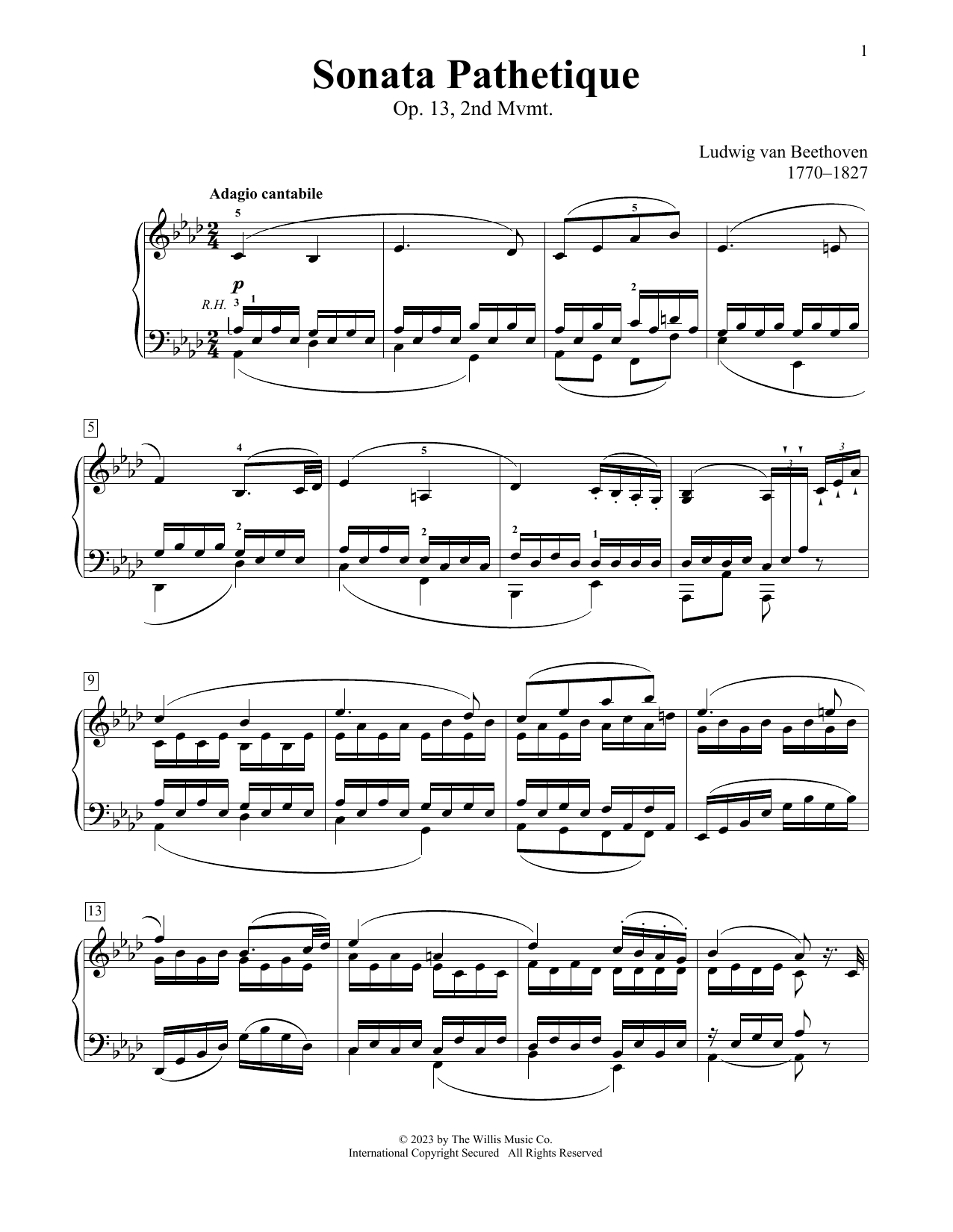Ludwig van Beethoven Pathetique Sonata, Op.13, 2nd mvmt Sheet Music Notes & Chords for Educational Piano - Download or Print PDF