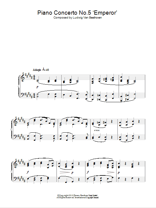 Ludwig van Beethoven Piano Concerto No. 5 (Emperor), Eb Major, Op. 73, Theme From The Second Movement Sheet Music Notes & Chords for Piano - Download or Print PDF