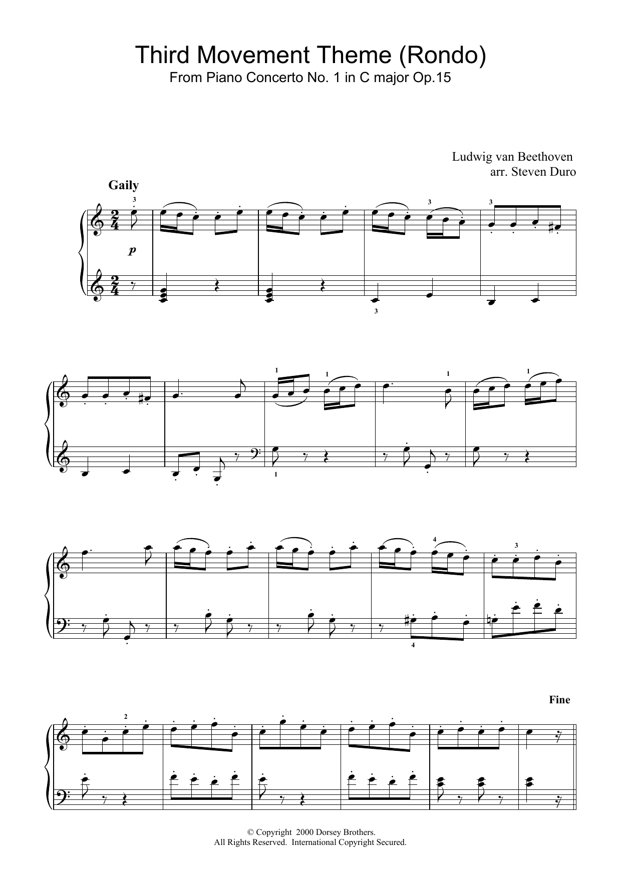 Ludwig van Beethoven Piano Concerto No.1 in C Major Op.15, Rondo Sheet Music Notes & Chords for Beginner Piano - Download or Print PDF