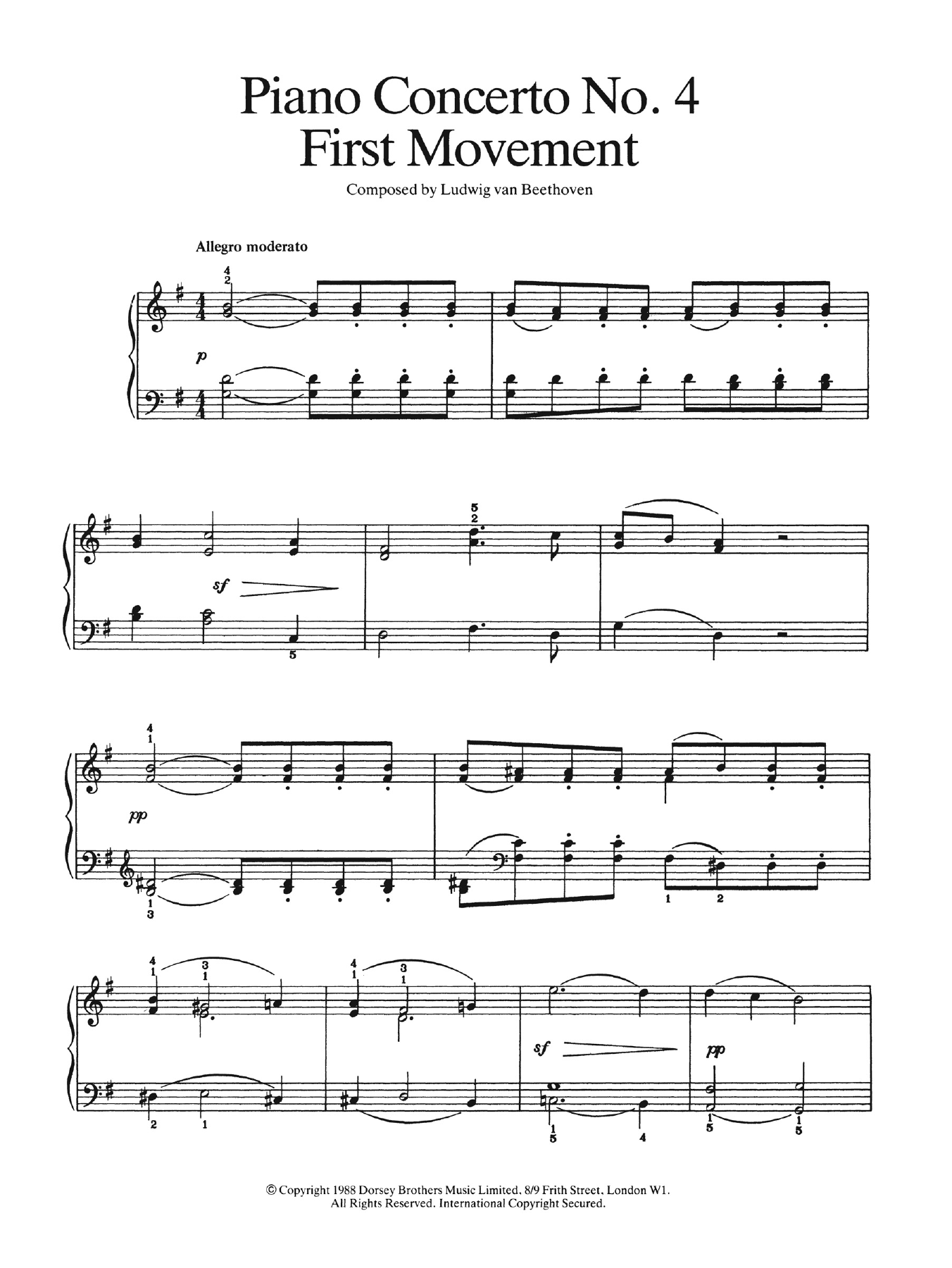 Ludwig van Beethoven Piano Concerto No.4 In G Major, First Movement Sheet Music Notes & Chords for Cello - Download or Print PDF