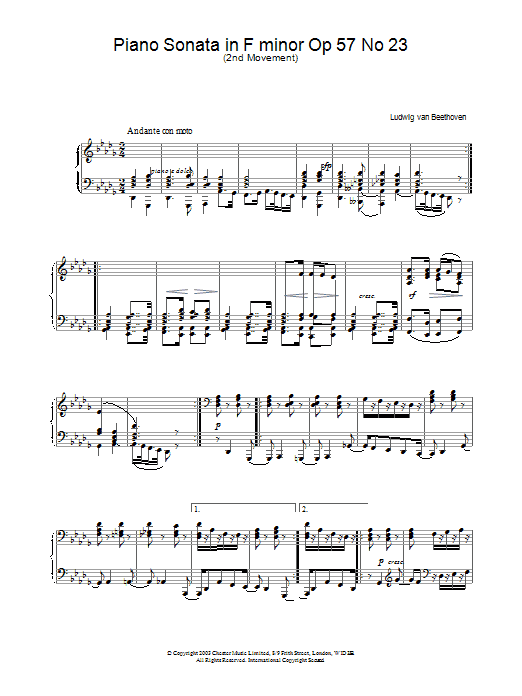 Ludwig van Beethoven Piano Sonata in F minor Op 57 No 23 Sheet Music Notes & Chords for Piano - Download or Print PDF