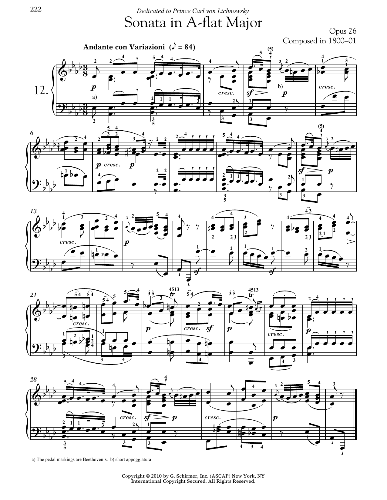 Ludwig van Beethoven Piano Sonata No. 12 In A-flat Major, Op. 26 Sheet Music Notes & Chords for Piano - Download or Print PDF