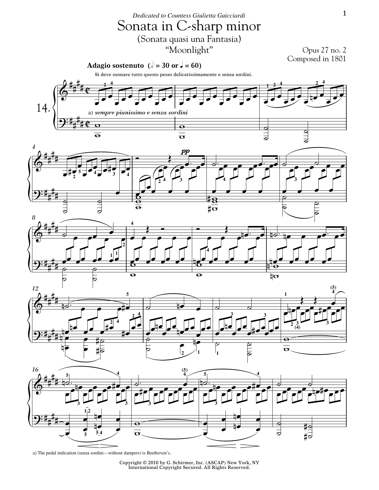 Ludwig van Beethoven Piano Sonata No. 14 In C-Sharp Minor, Op. 27, No. 2 