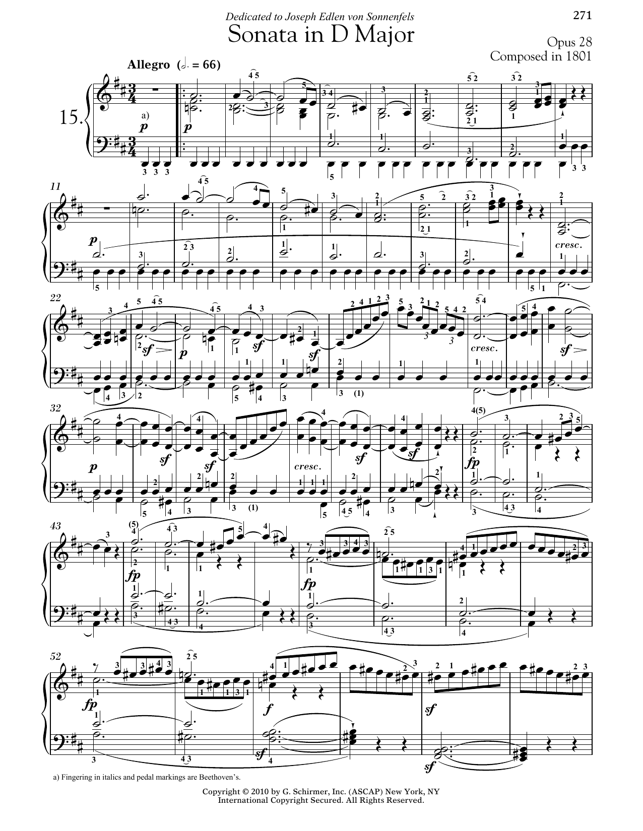 Ludwig van Beethoven Piano Sonata No. 15 In D Major, Op. 28 