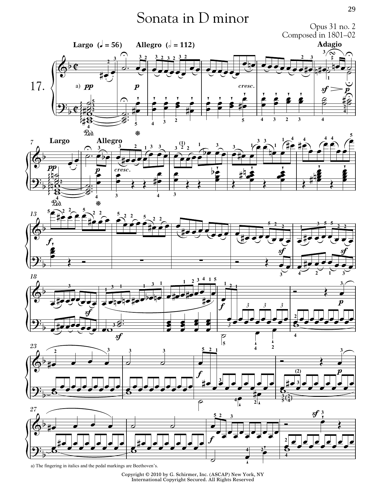 Ludwig van Beethoven Piano Sonata No. 17 In D Minor, Op. 31, No. 2 