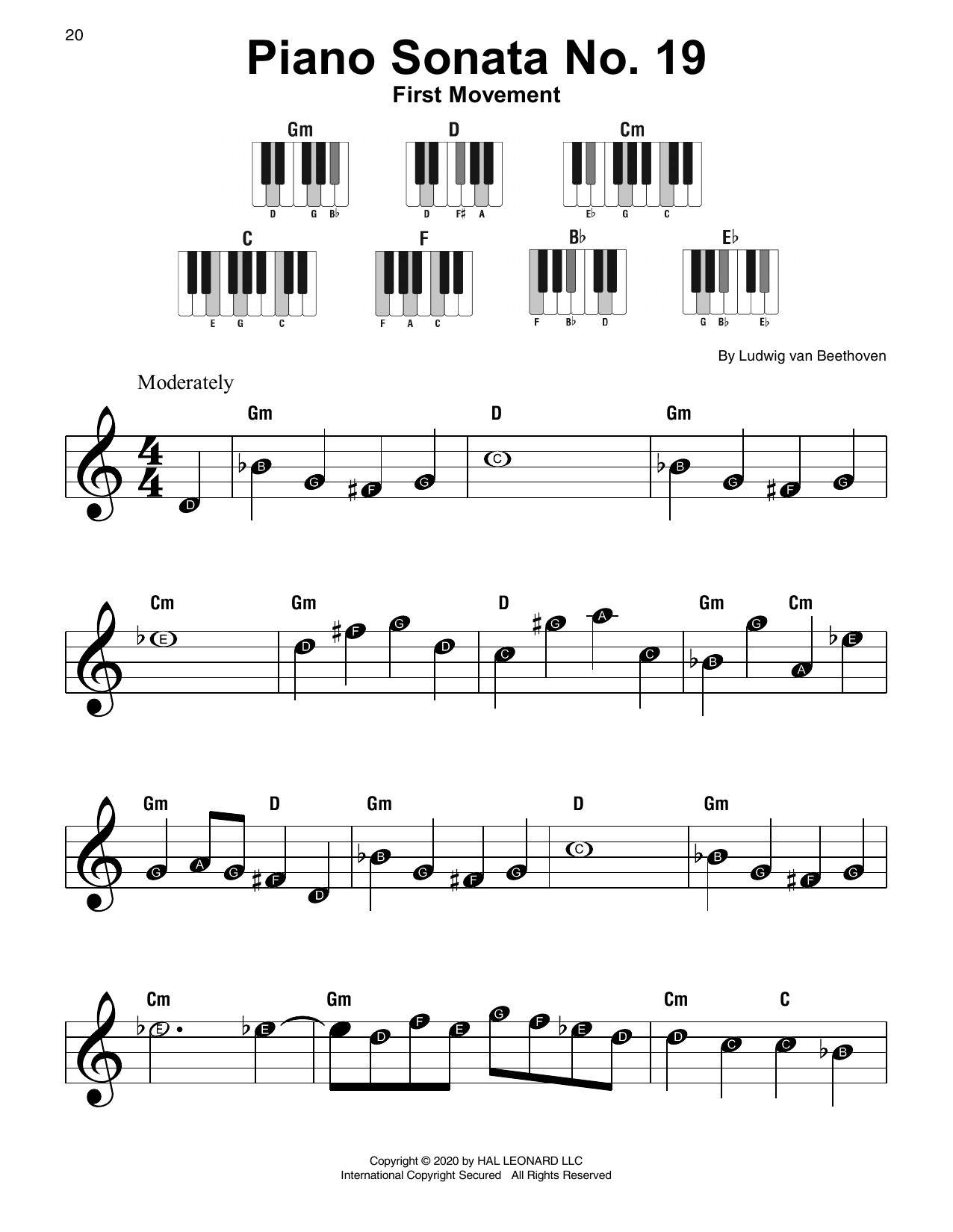Ludwig van Beethoven Piano Sonata No. 19, First Movement Sheet Music Notes & Chords for Super Easy Piano - Download or Print PDF