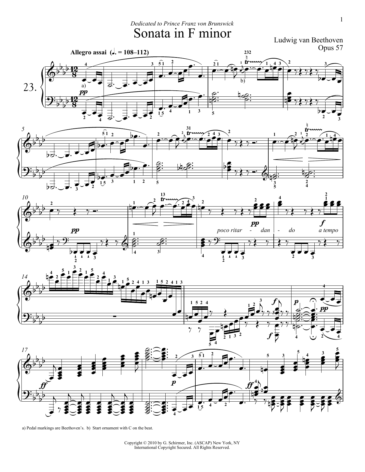 Ludwig van Beethoven Piano Sonata No. 23 In F minor, Op. 57 