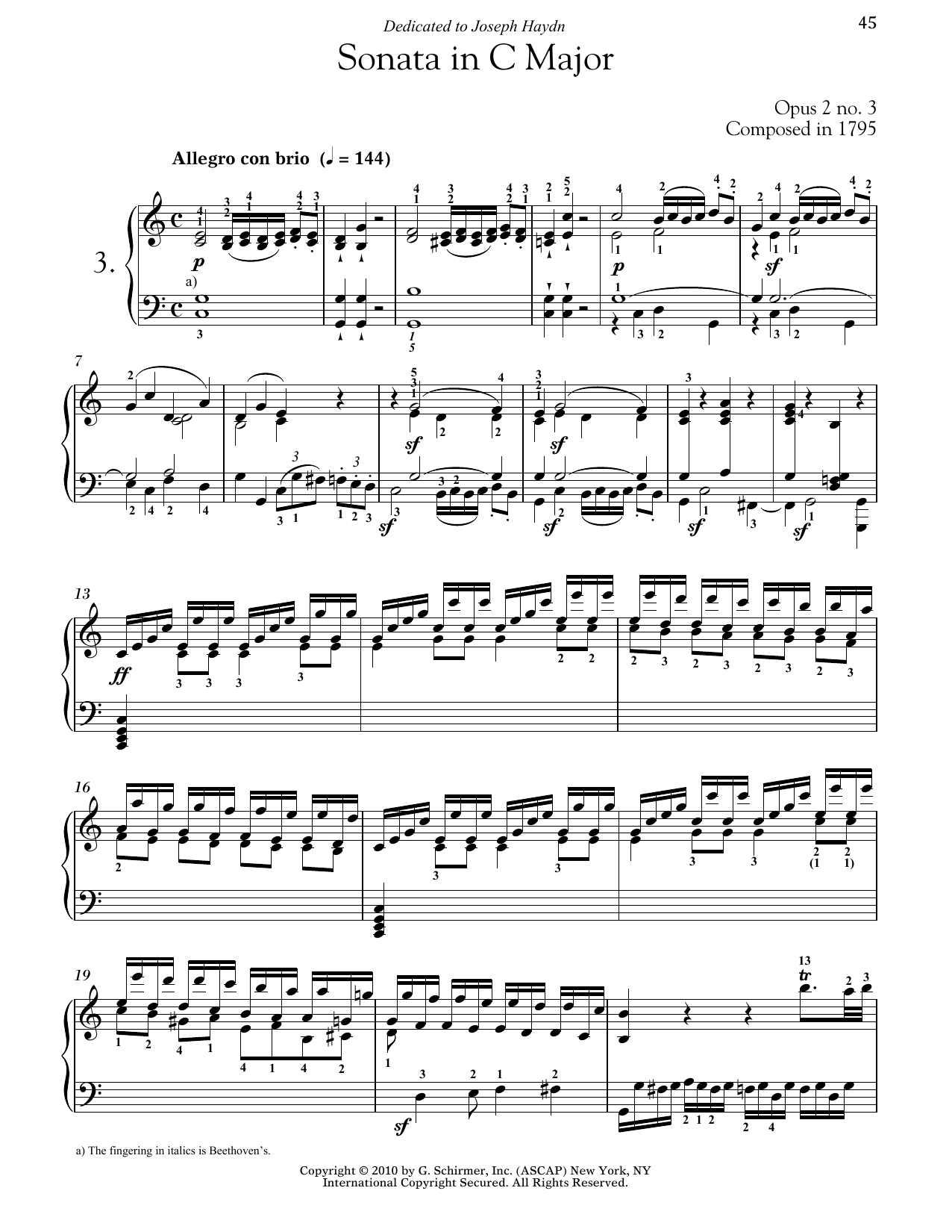 Ludwig van Beethoven Piano Sonata No. 3 In C Major, Op. 2, No. 3 Sheet Music Notes & Chords for Piano - Download or Print PDF