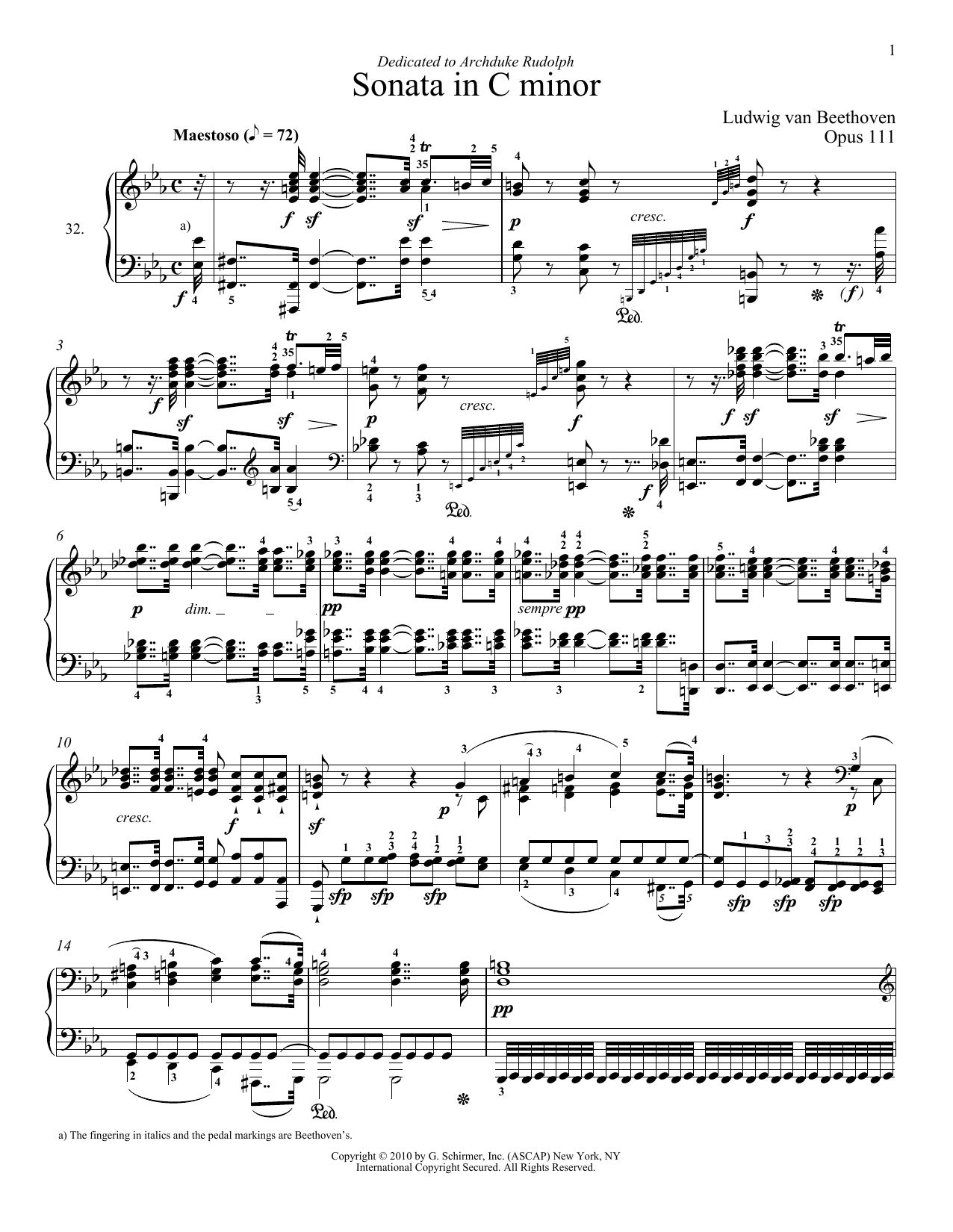 Ludwig van Beethoven Piano Sonata No. 32 In C minor, Op. 111 Sheet Music Notes & Chords for Piano - Download or Print PDF