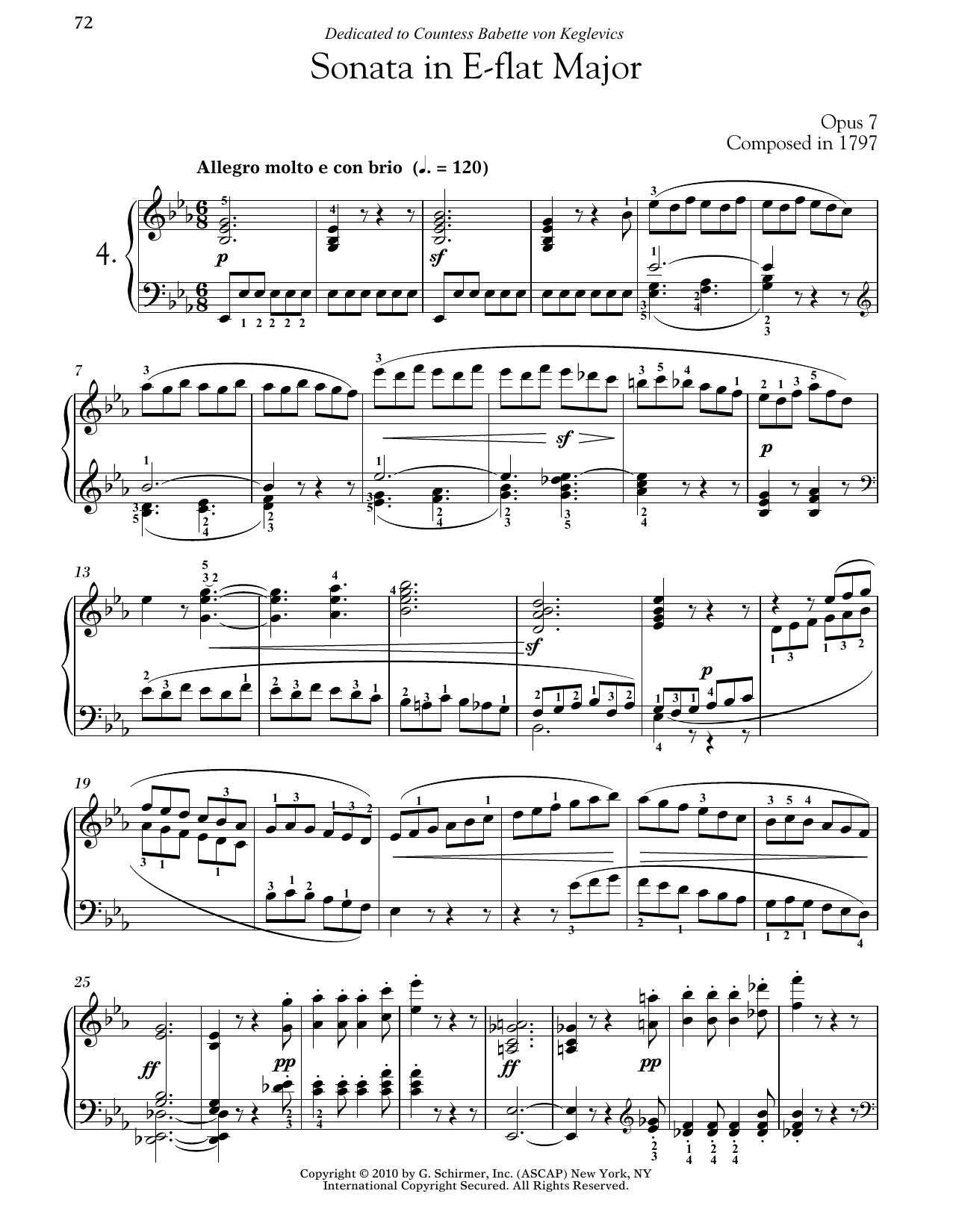 Ludwig van Beethoven Piano Sonata No. 4 In E-flat Major, Op. 7 Sheet Music Notes & Chords for Piano - Download or Print PDF