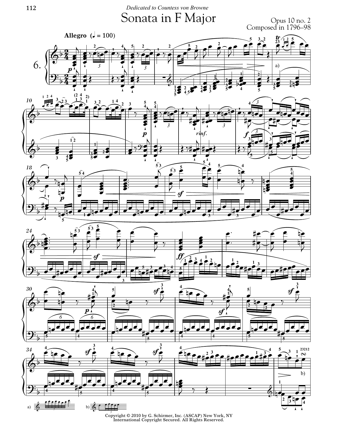 Ludwig van Beethoven Piano Sonata No. 6 In F Major, Op. 10, No. 2 Sheet Music Notes & Chords for Piano - Download or Print PDF