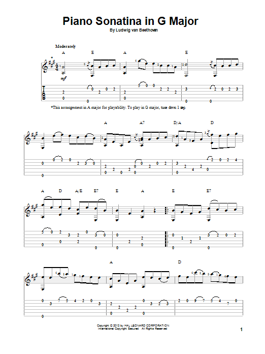 Ludwig van Beethoven Piano Sonatina In G Major Sheet Music Notes & Chords for Guitar Tab - Download or Print PDF